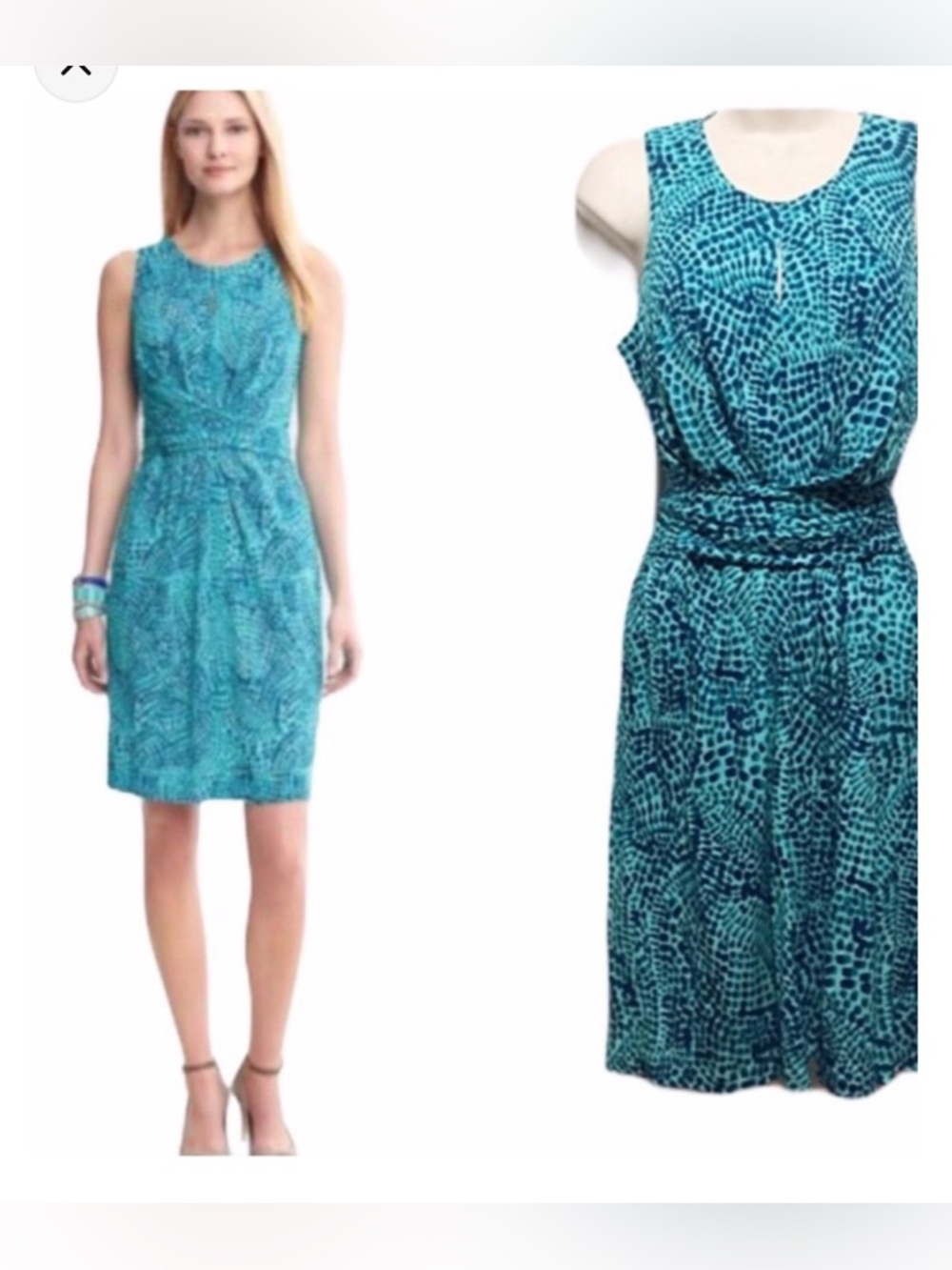 Sleeveless Teal Printed Sheath Dress